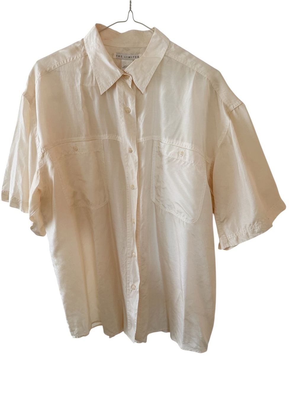 The Limited 100% Silk Cream Short-Sleeve Button-Up Shirt Women’s Size Large